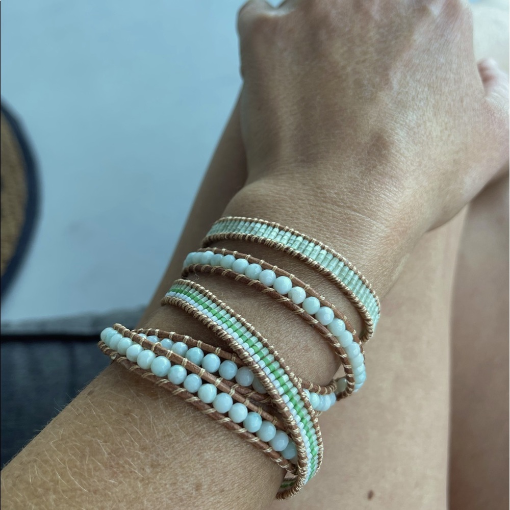 Victoria Emerson Brown, Green & White Wrap Bracelet